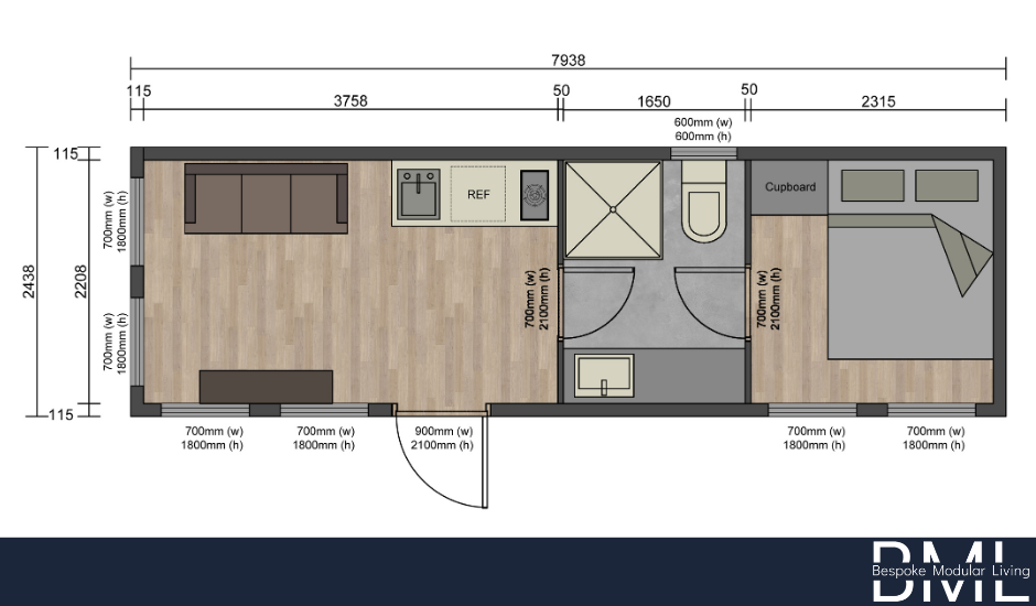 Moduflex 8m x 2.4m - Bathroom & Kitchenette